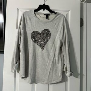 INC Sequin Heart Grey Sweater
